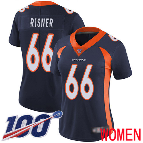 Women Denver Broncos 66 Dalton Risner Navy Blue Alternate Vapor Untouchable Limited Player 100th Season Football NFL Jersey